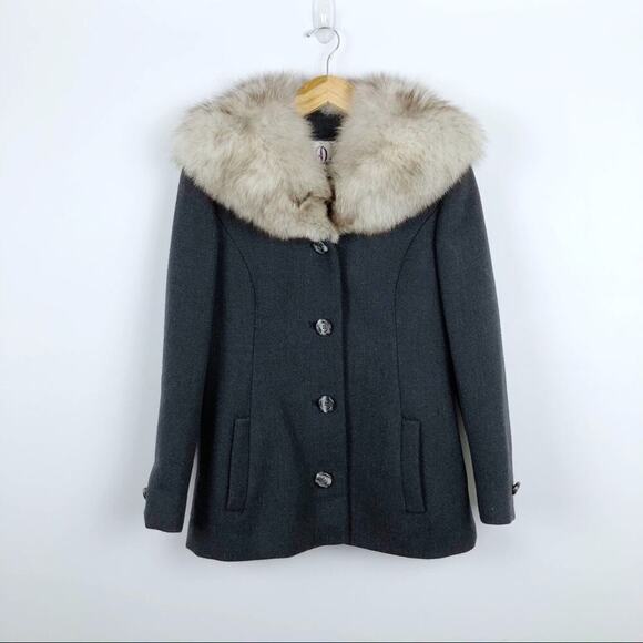 Vintage 1950s Claire Dratch Bethesda Fox Fur Collar Virgin Wool Jacket Coat S - Picture 2 of 16